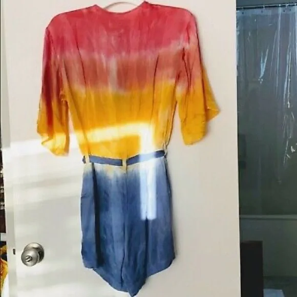 Chaser Romper women’s small Pastel Rainbow Prism Tie Dye V-neck Wrap boho urban - Picture 6 of 8